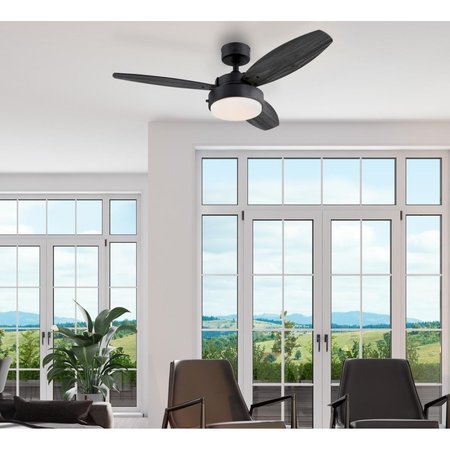 Westinghouse Ceiling Fan Indoor 42In Alloy LED MtBlack Rvrs 3-Bld Char/RvrBd Opl Fr Glass 7305000